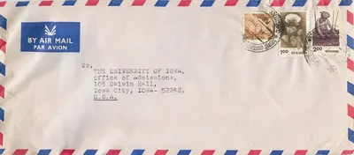 Bombay'dan Iowa Üniversitesi'ne hava mektubu — Hindistan pulu