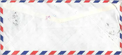 Envelope aéreo de Taichung para Iowa City — selo de 18 yens com carimbo postal — Verso