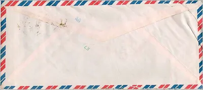 Bombay - Iowa City — Envelope aérea com selos indianos e endereço manuscrito — editor Airmail — Verso