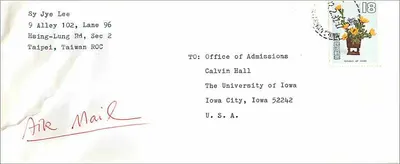 Taipei — Versand an die Universität Iowa — Poststempel der Republik China