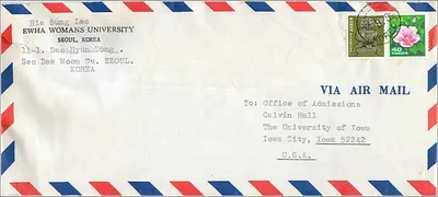 Carta postal aérea — Escola feminina Ewha, Seul — Editor não visível