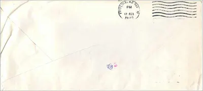 Tavsiye edilen kartpostal — Tayvan Ulusal Üniversitesi — Mr. Yih-Sheng Wey için tavsiye — 17 Şubat 1992 — Arka yüz