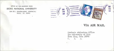Envelope do Departamento da Universidade Nacional de Seul — enviado para os Estados Unidos