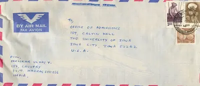 Envelope aéreo de Madras para Iowa City — editor Bellur, n° K2