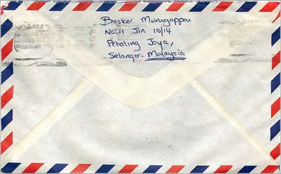 Carta postal aérea — Carta enviada de Kuala Lumpur para a Universidade da Iowa — Editor: Malaysia Air Mail — Verso
