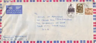 Envelope aéreo indiano — Universidade de Iowa — Anushta
