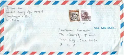 Carta postal aérea — Coreia do Sul — Universidade da Iowa