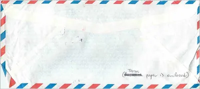 Carta postal aérea — Coreia do Sul — Universidade da Iowa — Verso