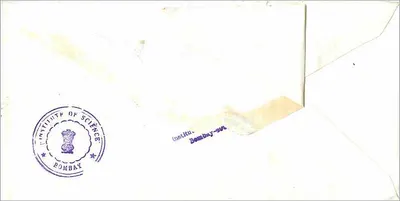 Bombay - Instituto de Ciência — envio à Universidade da Iowa — selos e carimbo de expedição — Verso