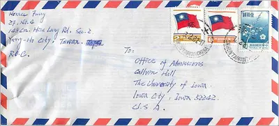 Luftpostbrief — Taiwan — Office of Admissions, University of Iowa