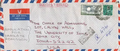 Aplicação para admissão graduate — Universidade de Iowa — enviada de Delhi, Índia