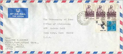 Carta aérea — Bombaim, Índia — para Iowa City, Estados Unidos — editor: Air Mail