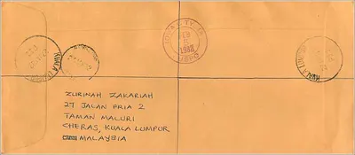 Kuala Lumpur — envio aéreo para Iowa City — selos malaios — Verso