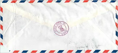 Taıwan Ulusal Üniversitesi — ABD'ye Gönderilen Kayıtlı Havayolu Postası — Arka yüz