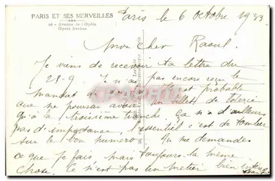 Paris - Avenida da Ópera — vista panorâmica — editor Tuy, número de série não visível — Verso