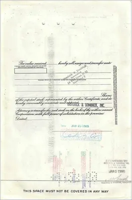Certificate of 100 shares of the Great Atlantic & Pacific Tea Company — Publisher First National City Bank, No. 365795 — Back