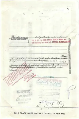Certificat de 100 actions de la Great Atlantic & Pacific Tea Company — Cede & Co. — éditeur American Government Cotton Company — Verso