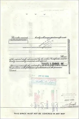 Certificado de acciones de la Great Atlantic & Pacific Tea Company — 100 acciones — editor Morgan Guaranty Trust Company — Reverso