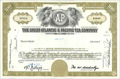 Ação da Great Atlantic & Pacific Tea Company — 100 ações — editor First National City Bank