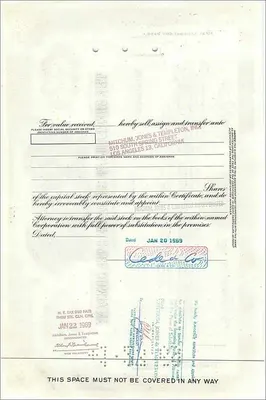 Action de la Great Atlantic & Pacific Tea Company — 100 actions — éditeur Morgan Guaranty Trust Company — Verso