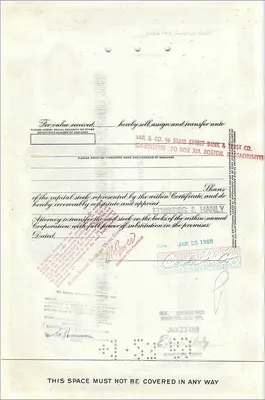 Great Atlantic & Pacific Tea Companyの100株証明書 — Cede & Co. — 発行者 Morgan Guaranty Trust Company — 裏面
