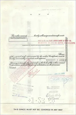 Great Atlantic & Pacific Tea Company의 주식 증명서 — 100주 — 발행사 American Bank Note Company — 뒷면