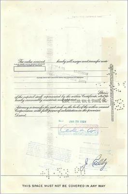 Great Atlantic & Pacific Tea Companyの100株証明書 — 発行者 Morgan Guaranty Trust Company — 裏面