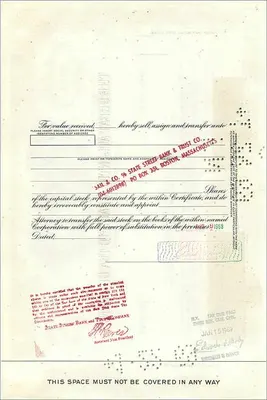 Certificate of 100 shares of the Great Atlantic & Pacific Tea Company — publisher American Bank Note Company — Back