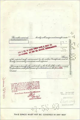 Certificado de 100 acciones de la Great Atlantic & Pacific Tea Company — editor Morgan Guaranty Trust Company — Reverso