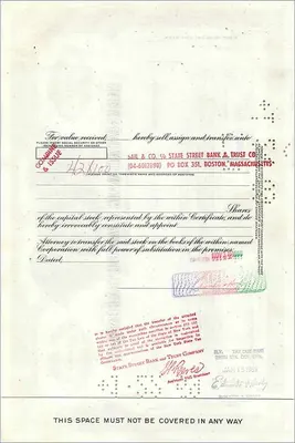 Certificado de 100 ações da Great Atlantic & Pacific Tea Company — editor Morgan Guaranty Trust Company — Verso