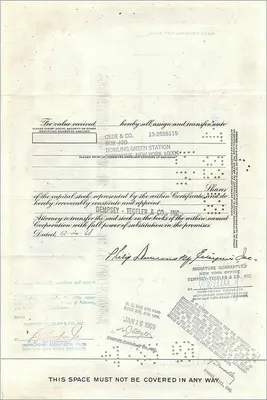 Certificaat van 100 aandelen van de Great Atlantic & Pacific Tea Company — uitgever Morgan Guaranty Trust Company — Achterkant