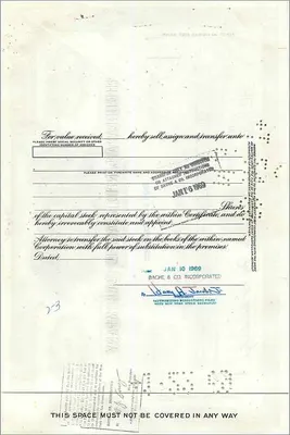 Great Atlantic & Pacific Tea Company'nin 100 Hissesi Sertifikası — Bache & Co. Incorporated — Arka yüz