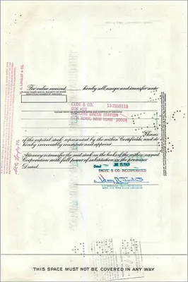 Action de la Great Atlantic & Pacific Tea Company — 100 actions — éditeur Morgan Guaranty Trust Company — Verso