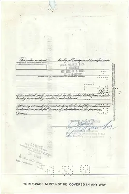 Great Atlantic & Pacific Tea Company의 주식 증서 — 100주 — 발행사 Morgan Guaranty Trust Company — 뒷면