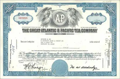 Chứng chỉ của Great Atlantic & Pacific Tea Company — Spicer & Co, Detroit — n° 0379528