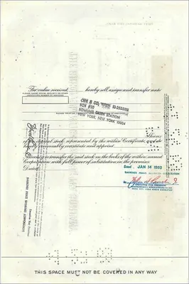 大西洋与太平洋茶叶公司股份证书 — Rauchser Pierce Securities Corp — n° 0526838 — 背面