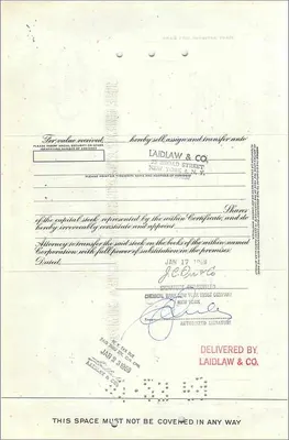 Certificat d'actions de la Great Atlantic & Pacific Tea Company — série 0449626 — éditeur First National City Bank — Verso