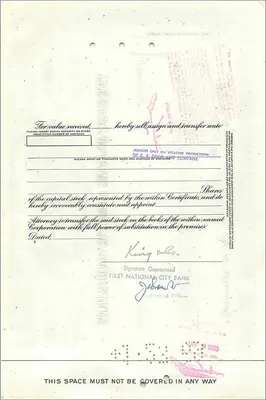 Great Atlantic & Pacific Tea Companyの株式証明書 — 出版者 First National City Bank — 裏面