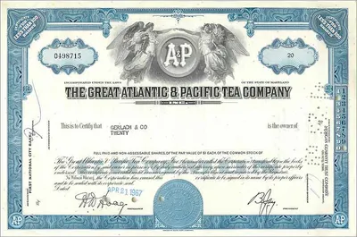 Giấy chứng nhận của Great Atlantic & Pacific Tea Company — 20 cổ phần — Nhà xuất bản First National City Bank