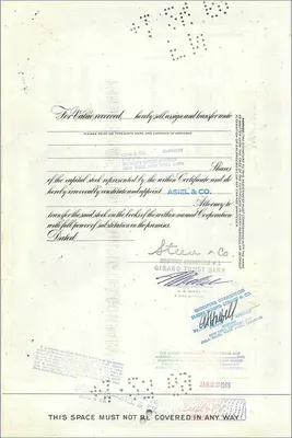 Certificado de acciones de la Great Atlantic & Pacific Tea Company — 65 acciones — editor Morgan Guaranty Trust Company — Reverso