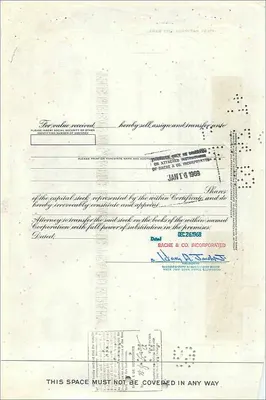 Ação da Great Atlantic & Pacific Tea Company — Bache & Co. Incorporated — n° 0526734 — Verso