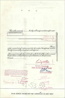 Certificat d'actions de la Great Atlantic & Pacific Tea Company — King & Co — n° 0444797 — Verso