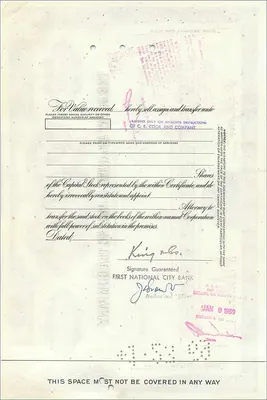 Certificado de acciones de la Great Atlantic & Pacific Tea Company — First National City Bank — Reverso