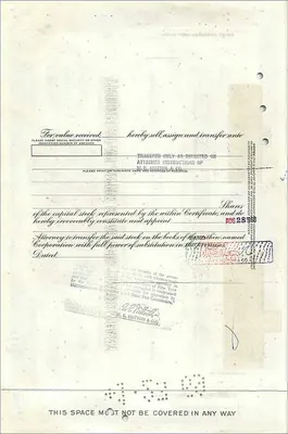 Certificate of shares of the Great Atlantic & Pacific Tea Company — W E Hutton & Co — No. 0520749 — Back