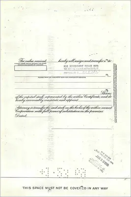 Aktienzertifikat der Great Atlantic & Pacific Tea Company — Verlag First National City Bank — Rückseite