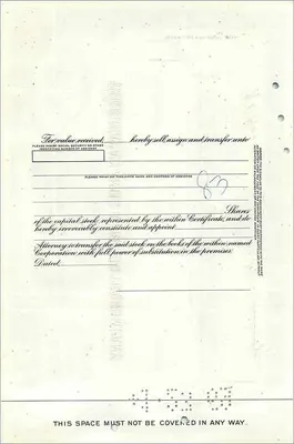 Certificat de parts de la Great Atlantic & Pacific Tea Company — éditeur First National City Bank — Verso