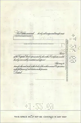 Great Atlantic & Pacific Tea Companyの株式証書 — 10株 — 1963年2月に発行 — 裏面