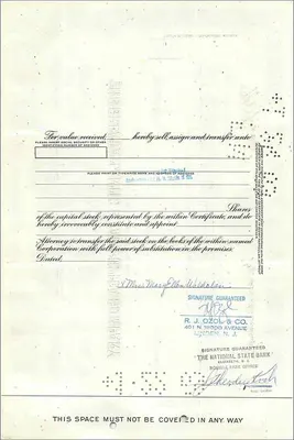 Certificado de ações da Great Atlantic & Pacific Tea Company — Sra. Mary Ellen Waldchen — n° 0331796 — Verso