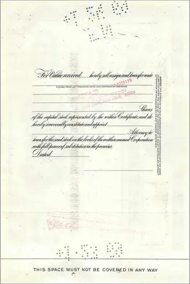 Certificado de acciones de la Great Atlantic & Pacific Tea Company — serie 15 — editor The First National City Bank of New York — Reverso
