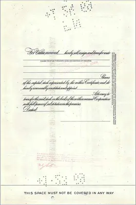 Action of the Great Atlantic & Pacific Tea Company — stock certificate — publisher: Guarantee Trust Company of New York, n° 064673 — Back